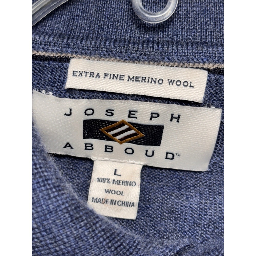 Joseph Aboud Men's Collared Polo 100% Merino Wool Pullover Sweater Blue/Gray L - Picture 2 of 8